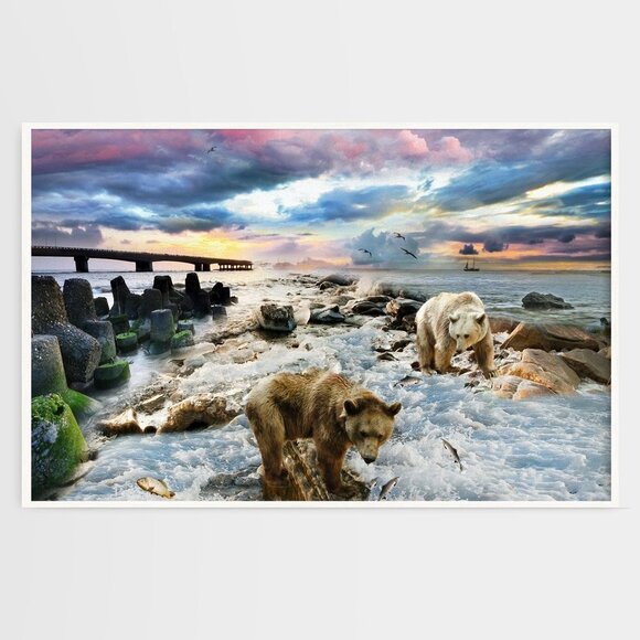 NobleCaptures Other - Bear Fishing Ocean Sky Landscape Fantasy Composite Oil Painting Wall‎ Art Print